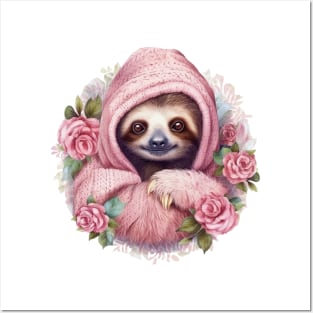 Pink Christmas Sloth Posters and Art